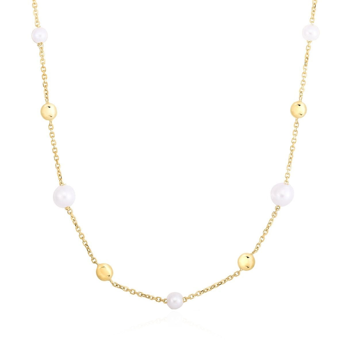 Pearl And Gold Button Chain Necklace