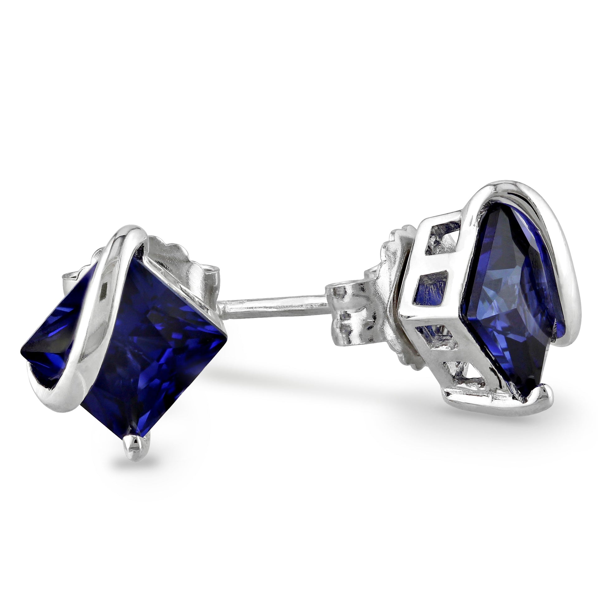 2.68 CT TGW Created Blue Sapphire Stud Earrings in Sterling Silver