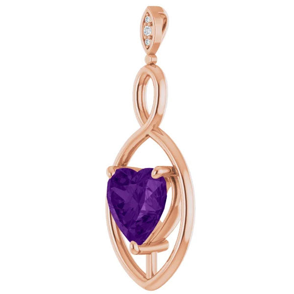9mm Amethyst Women's Heart Pendant in 14k Gold Necklace 6mm Tall