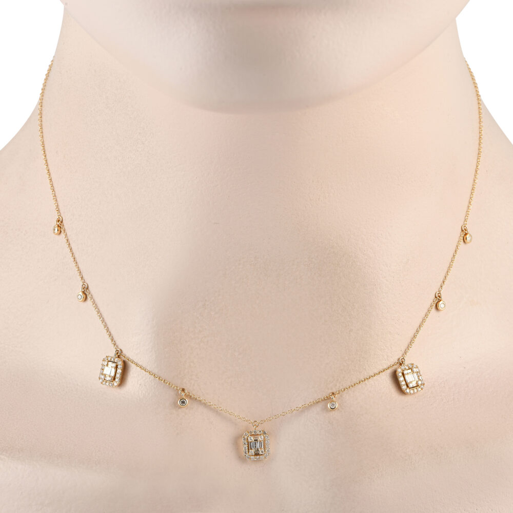 LB Exclusive 14K Yellow Gold 0.58ct Diamond Cushion Cluster Necklace PN14842