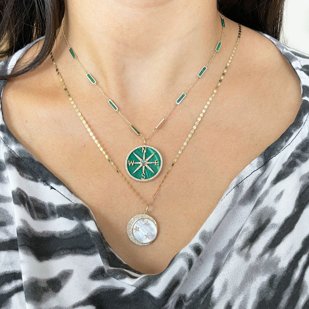 Malachite And Diamond Halo Compass Charm