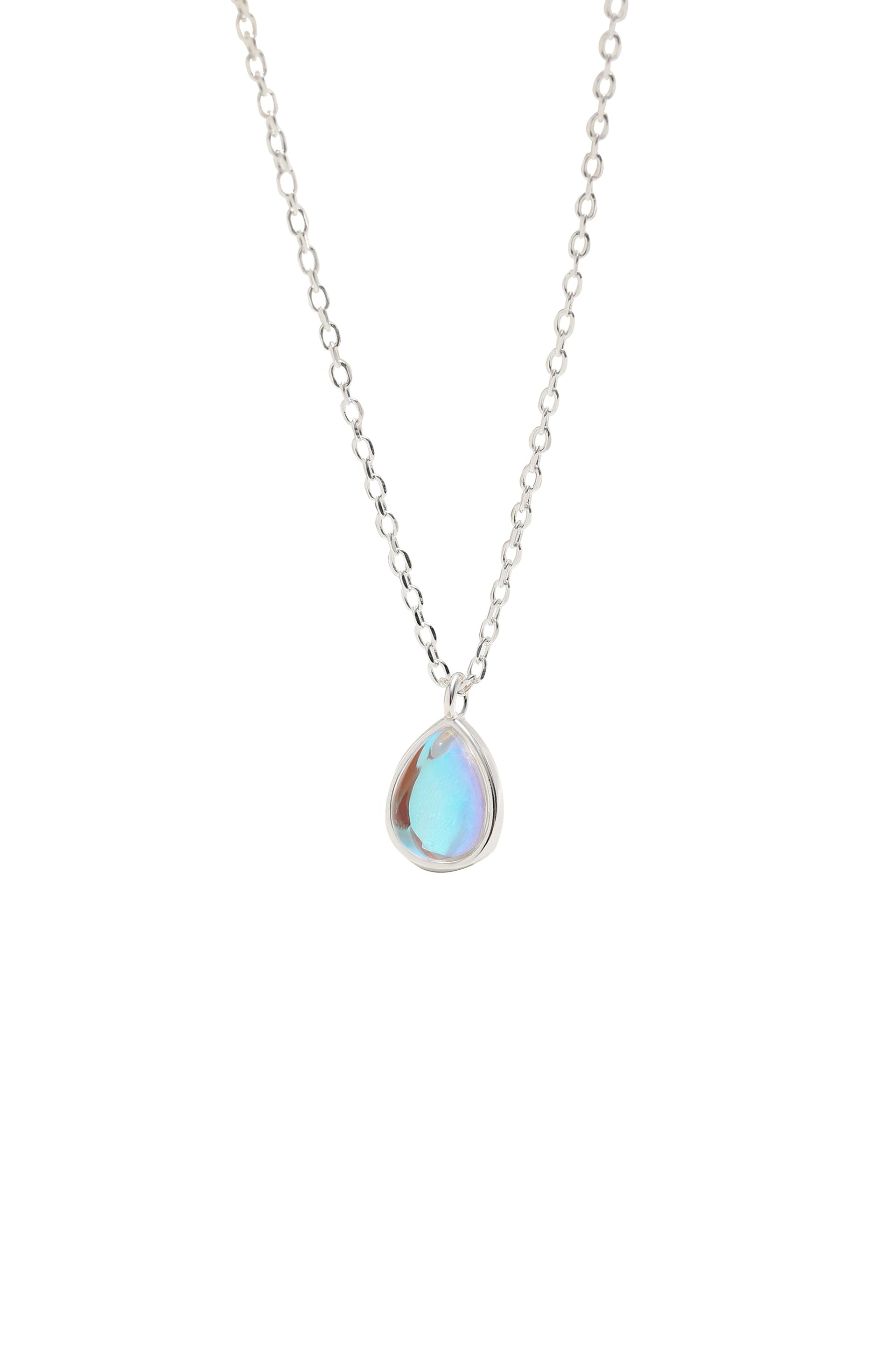 Sterling Silver Teardrop Aurora Borealis Cubic Zirconia Necklace