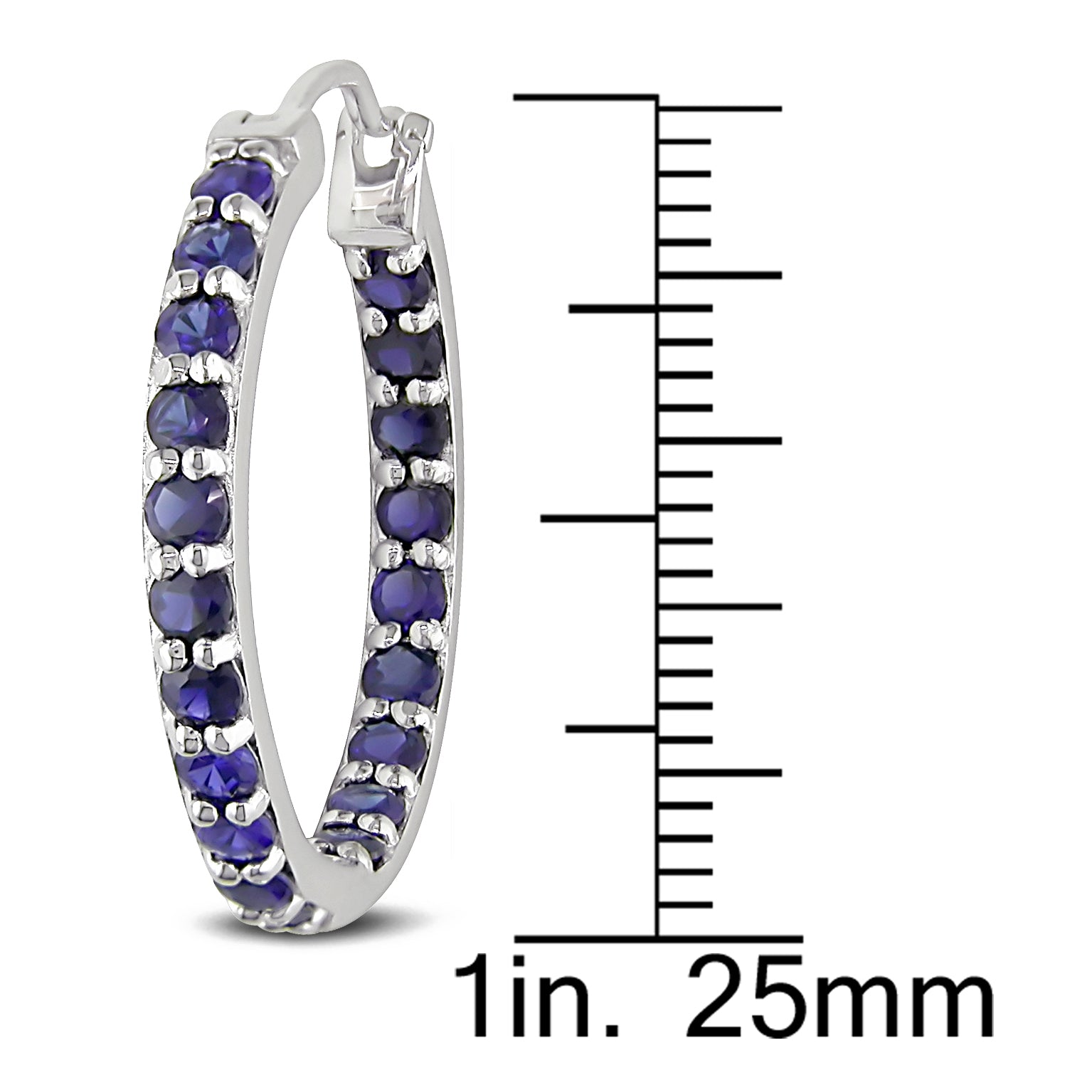 3.6 CT TGW Created Blue Sapphire Inside Outside Hoop Earrings in Sterling Silver