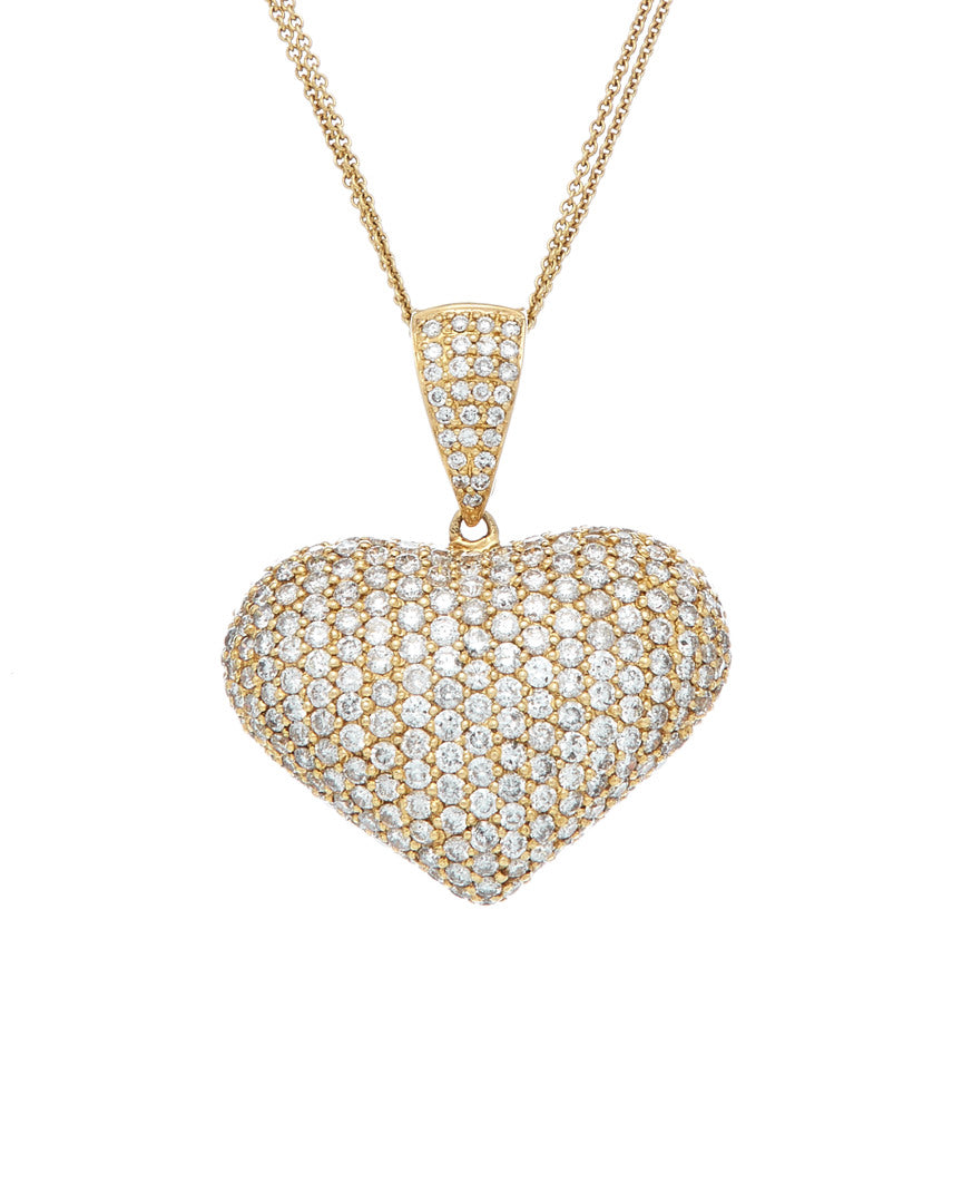 18kt yellow gold pave heart diamond pendant featuring 6.65 cts of round diamonds