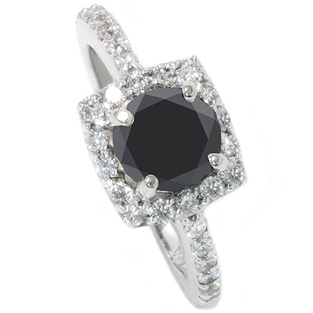 1 3/8 ct Diamond & Black Engagement Ring 14K White Gold