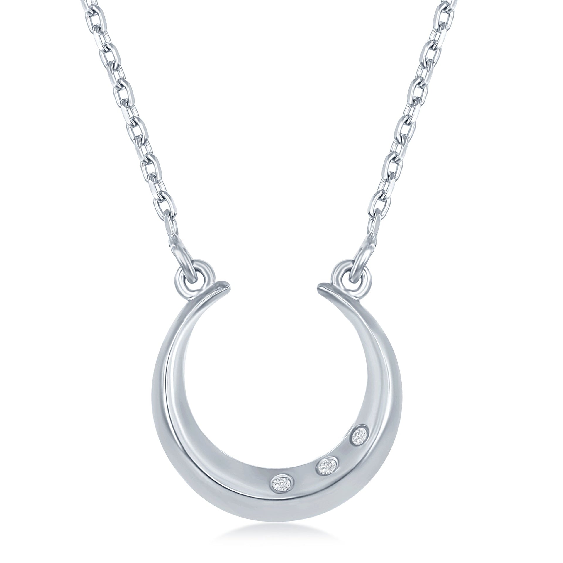 Sterling Silver 0.018cttw Diamond Horseshoe Necklace