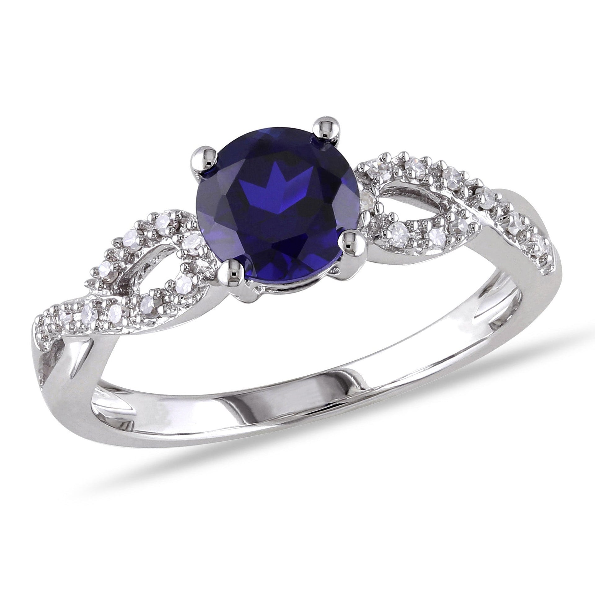 1/10 CT TW Diamond and Created Blue Sapphire Engagement Ring in 10K White Gold