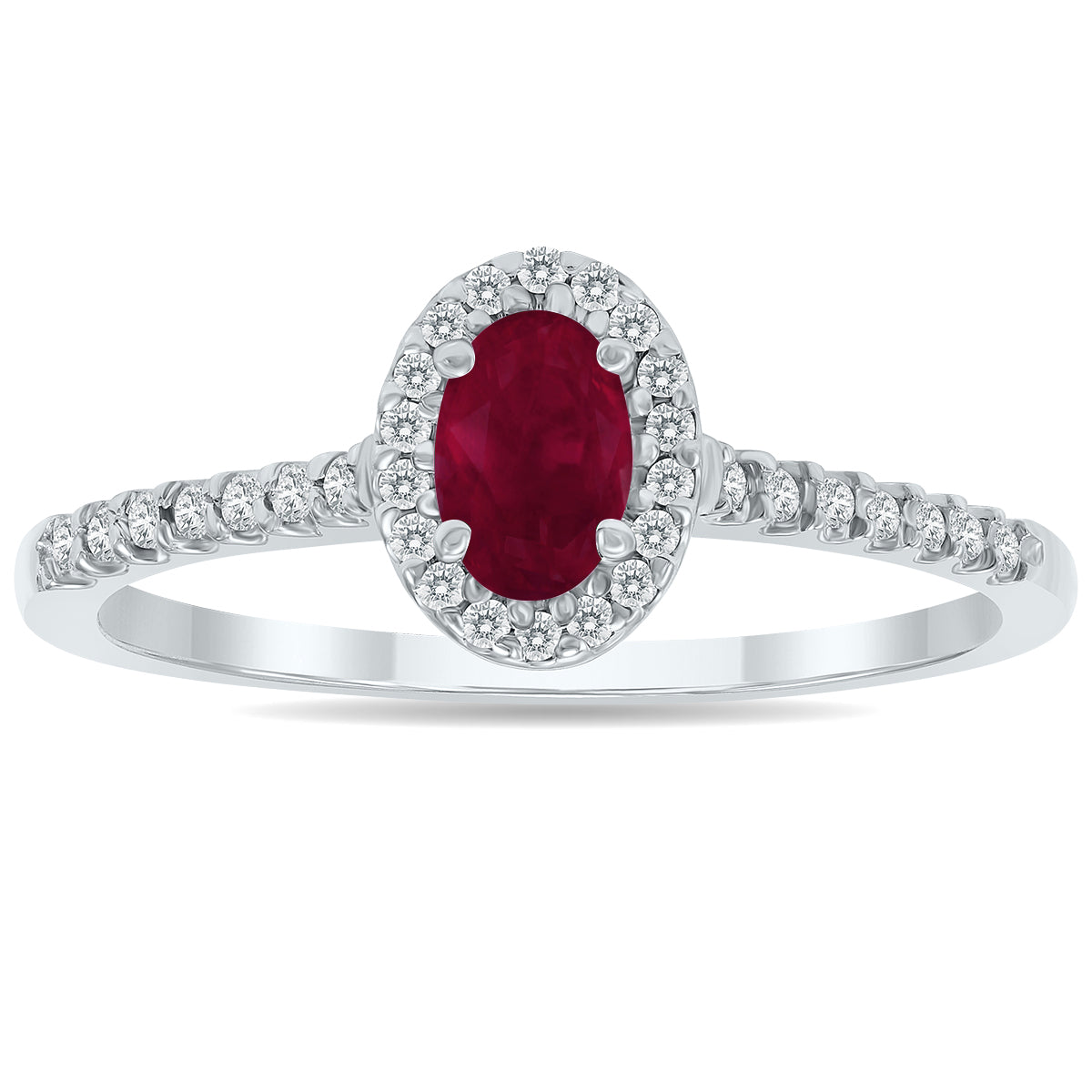 Ruby And Diamond Halo Ring In 10K White Gold