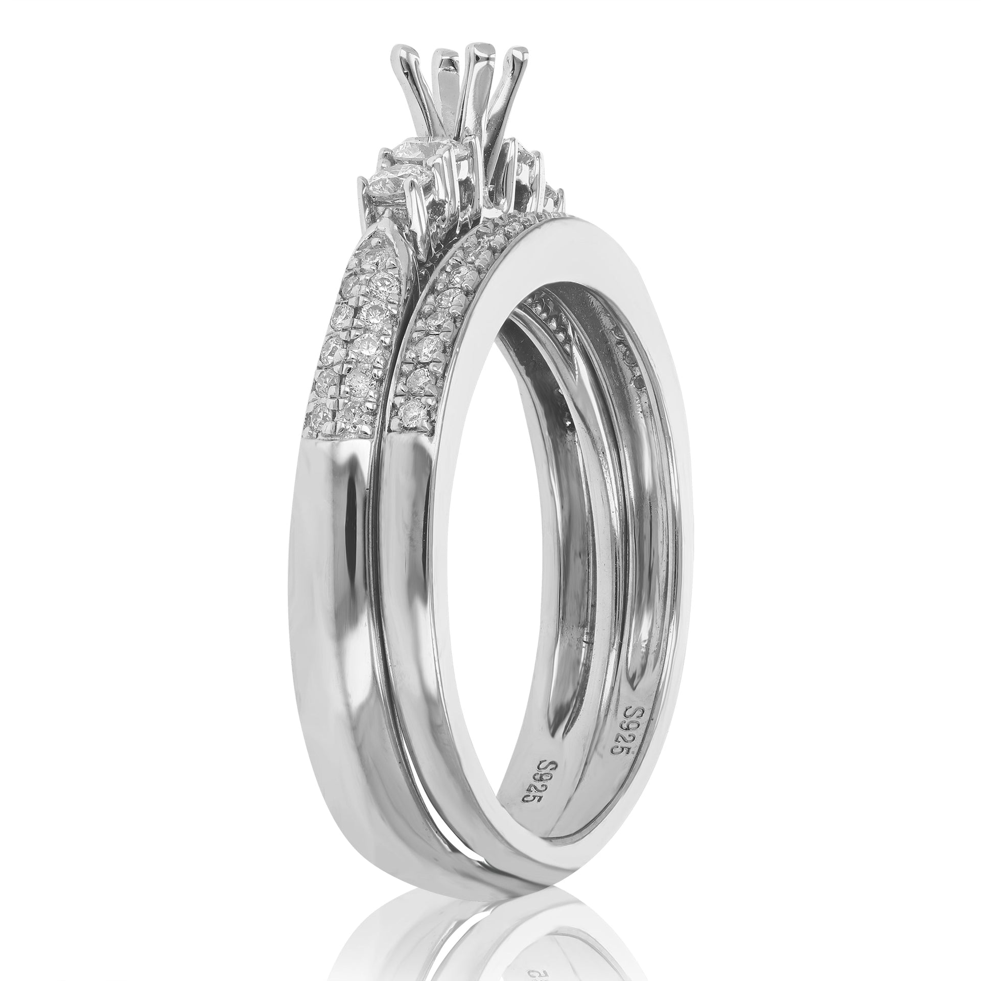 1/2 cttw Diamond Semi Mount Bridal Set .925 Sterling Silver Wedding