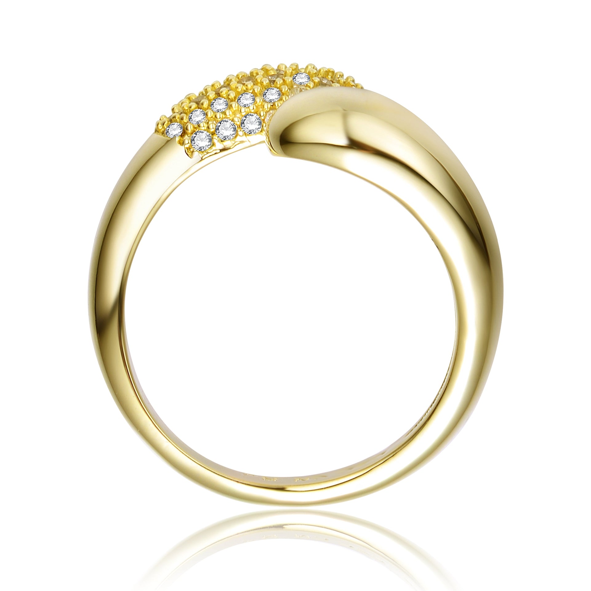 14k Gold Plated With Cubic Zirconia Bypass Ring