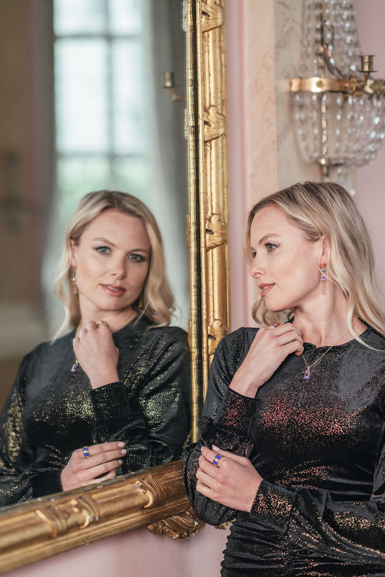 Citrine, London Blue Topaz and Purple Amethyst 3 Drop Earrings