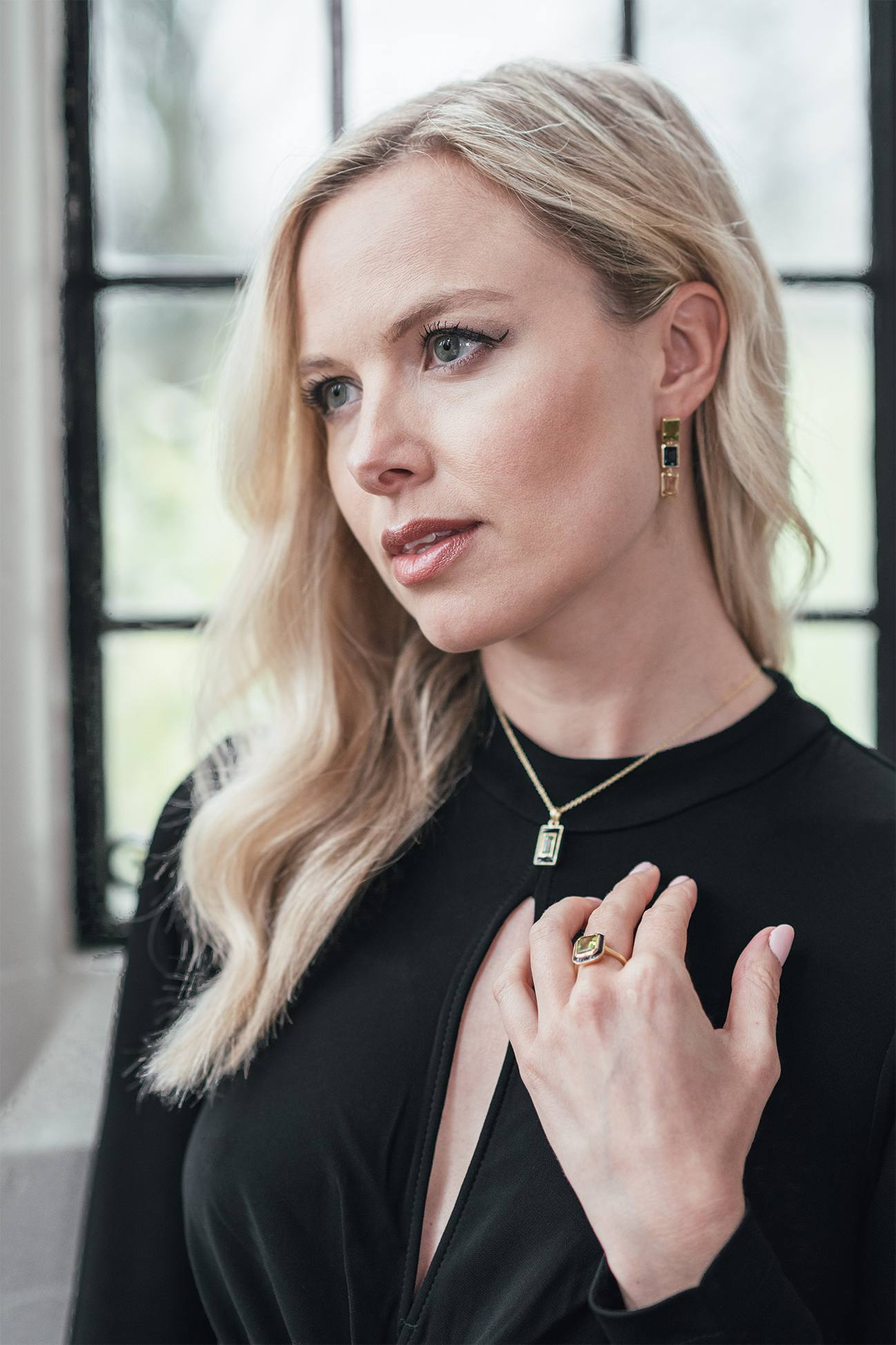 Peridot, London Blue Topaz and Citrine 3 Drop Earrings