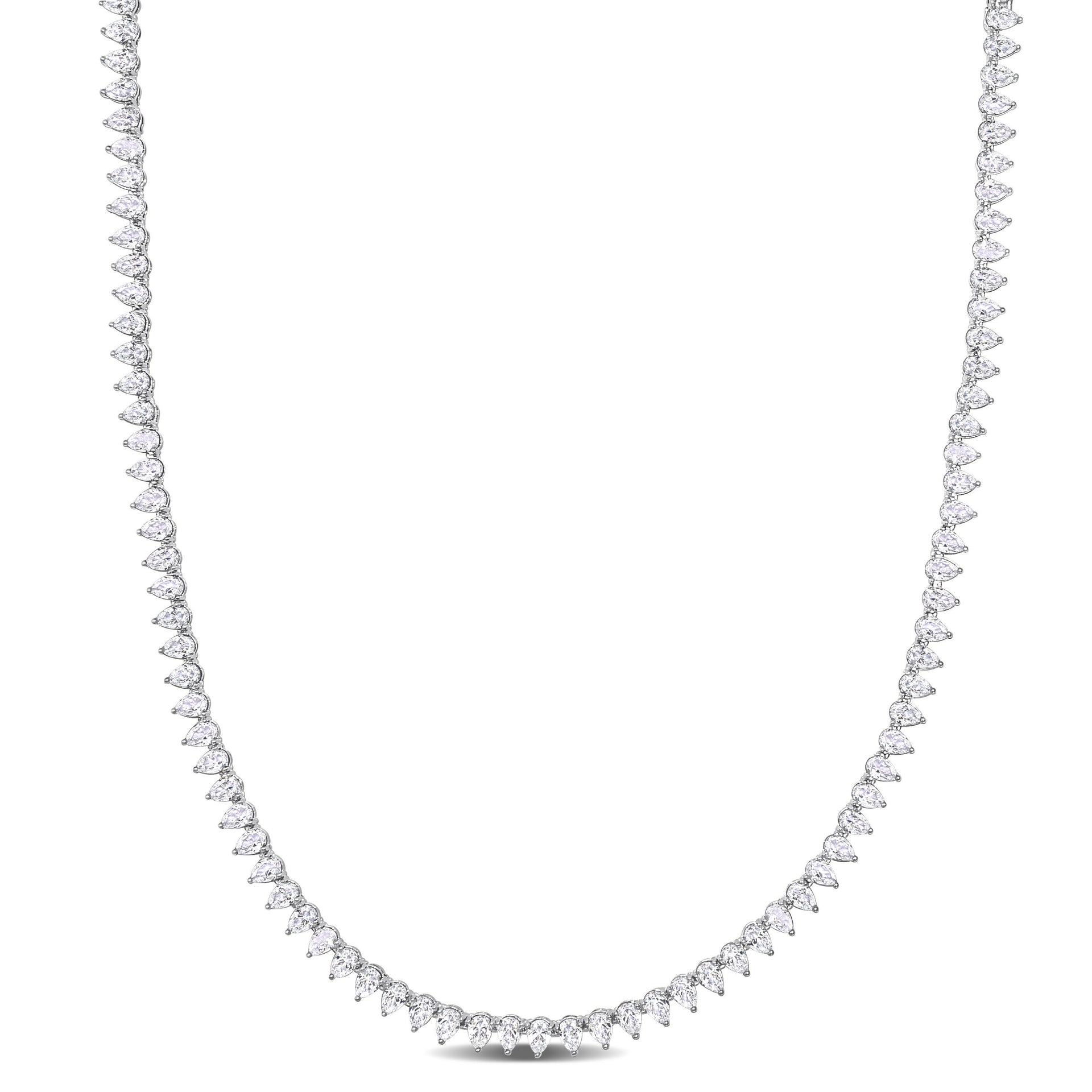 44 1/2 CT TGW Created White Sapphire Teardrop Tennis Necklace in Sterling Silver