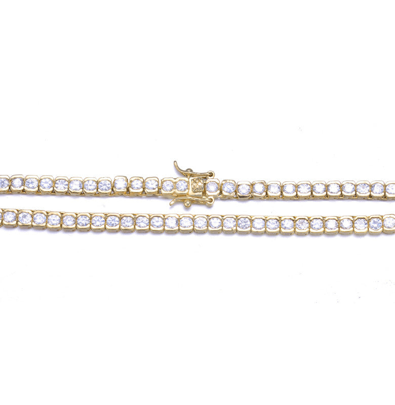 Sterling Silver 14K Gold Plated With Cubic Zirconia Classic Tennis Chain Anniversary Necklace