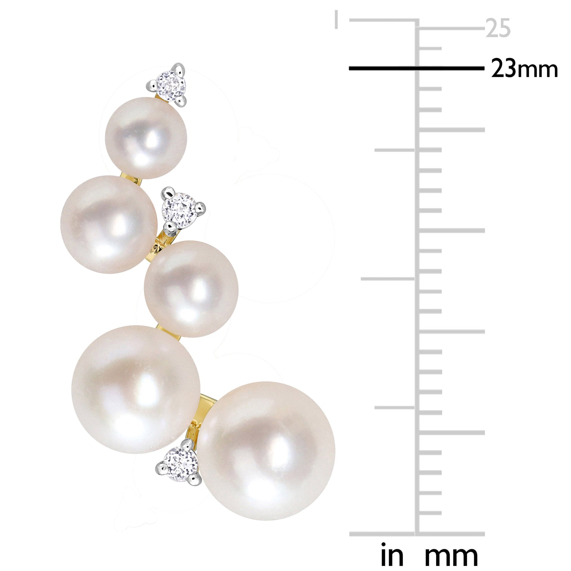 Freshwater Cultured Pearl and 1/4 CT TGW White Topaz Climber Earrings in Yellow Gold Plated Sterling Silver