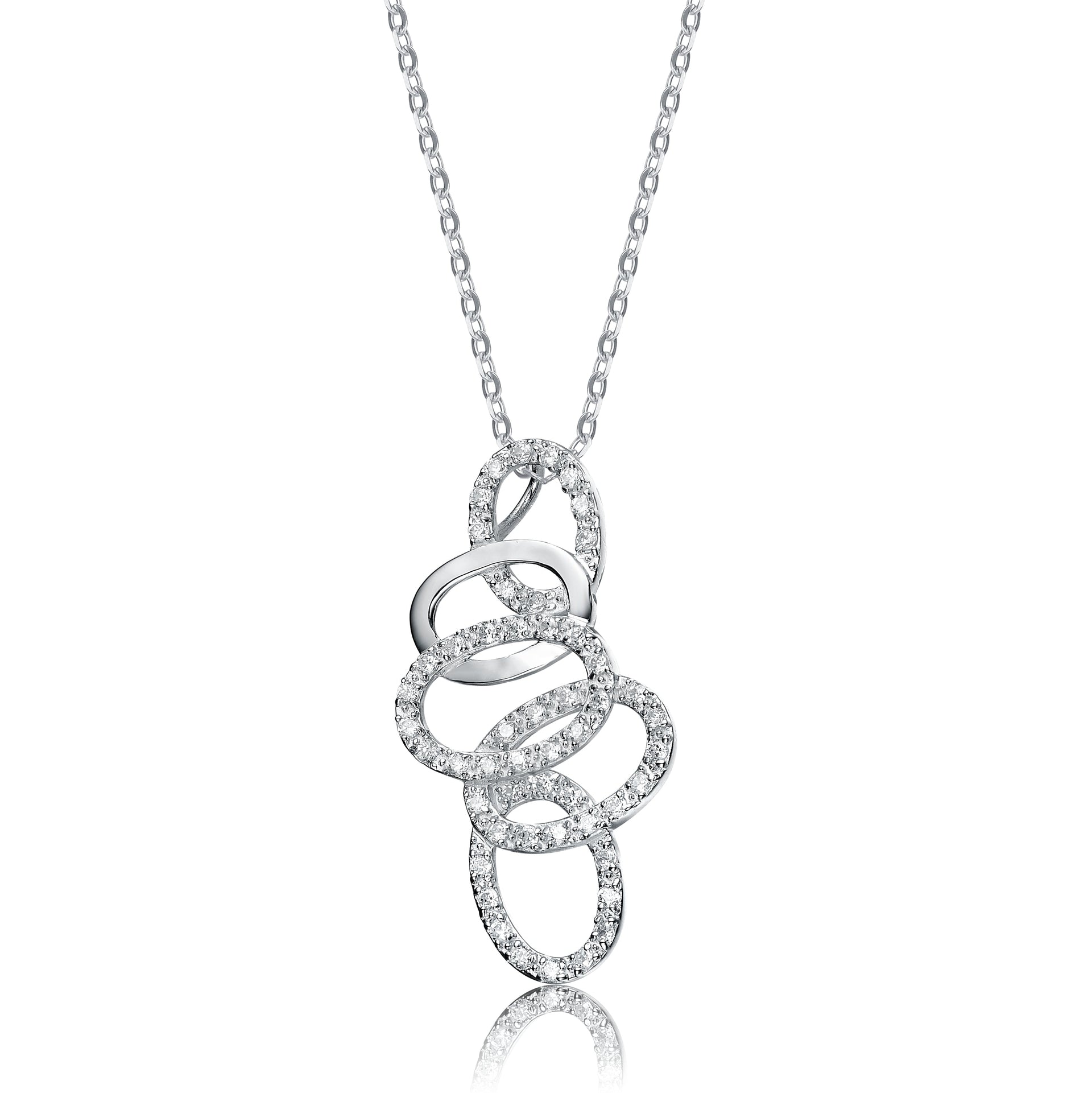 Sterling Silver Cubic Zirconia Oval Swirl Pendant