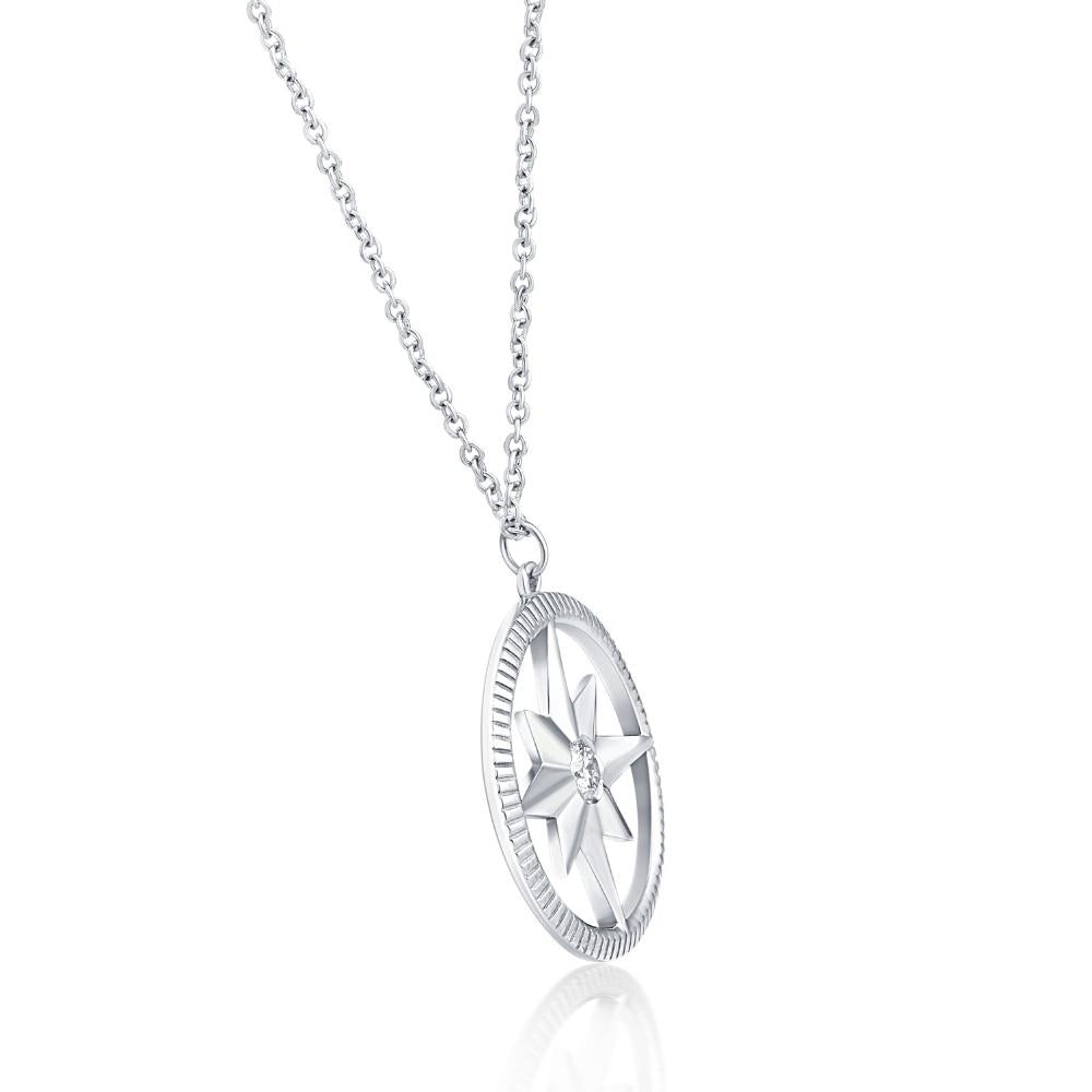 Compass Diamond Solitaire Pendant 14k White Gold Women's Necklace