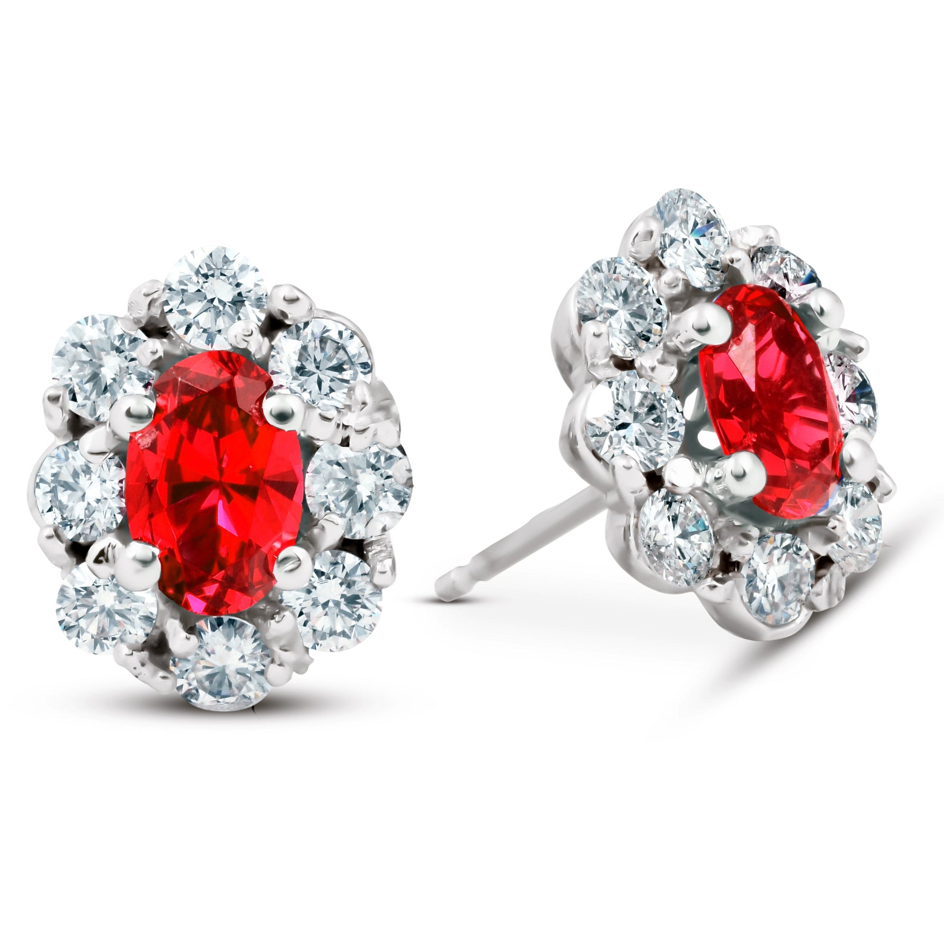 3 Ct Ruby & Diamond Halo Studs 14k White Gold