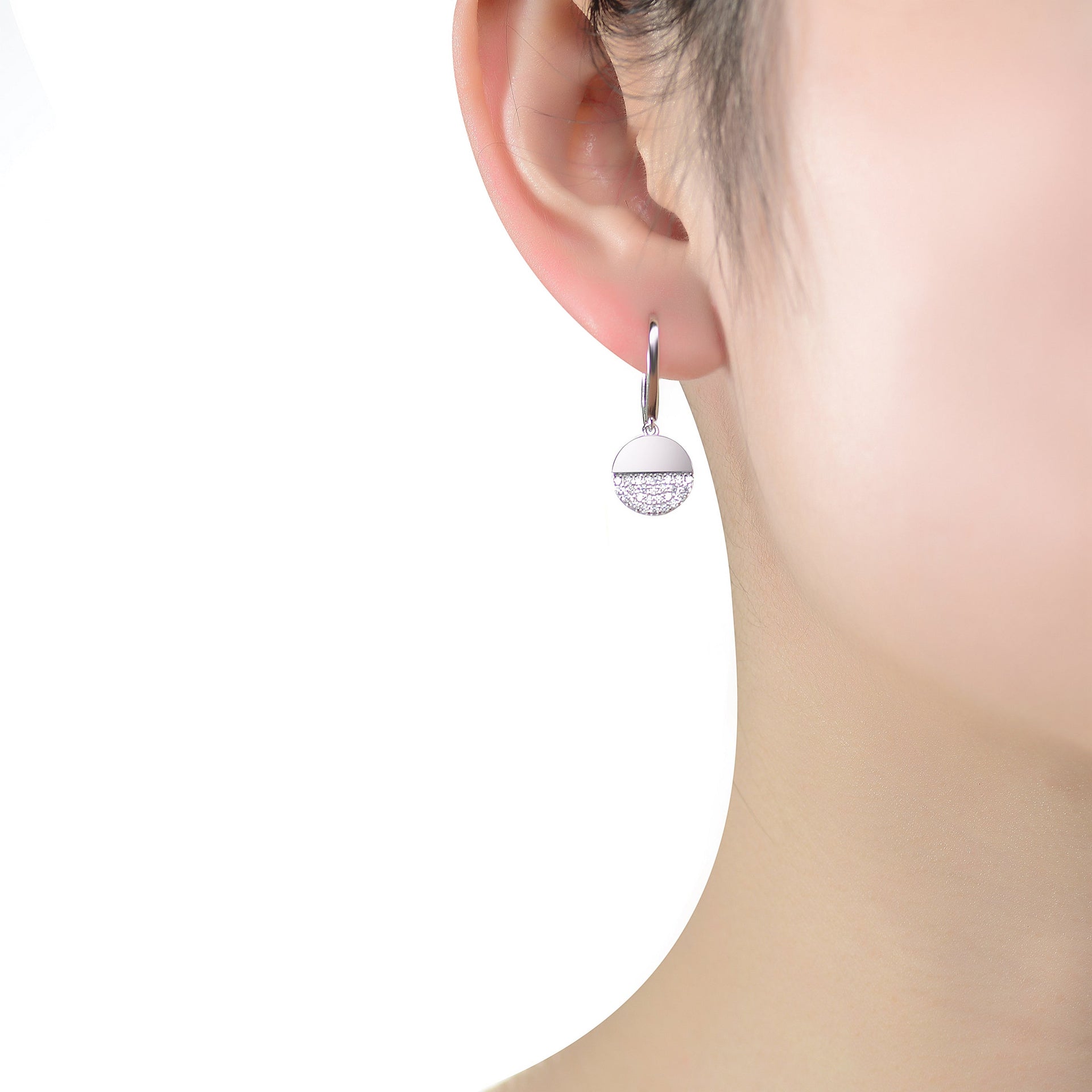 Sterling Silver With Rhodium Plated Cubic Zirconia Hook Earring