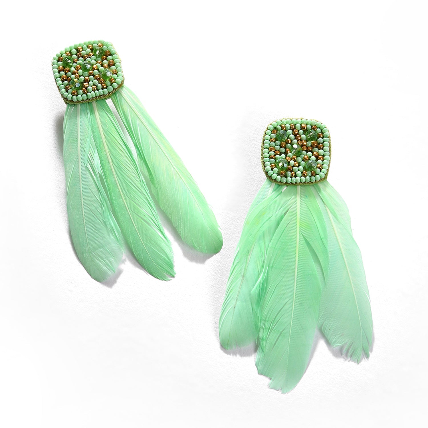 Green Color Leaf Drop Earrings For Women's