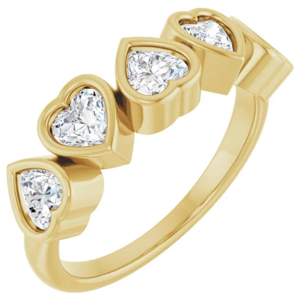2 ct Heart Shape Diamond Five Stone Wedding Ring 14k Gold Anniversary Lab Grown