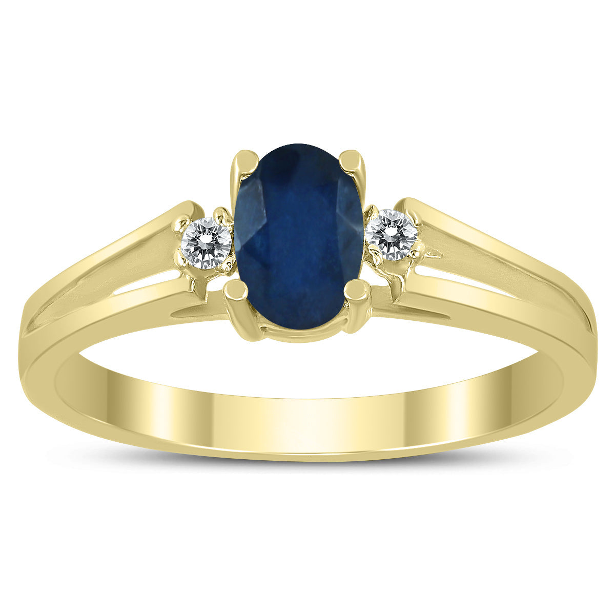 6x4mm Sapphire And Diamond Open Three Stone Ring In 10K Yellow Gold