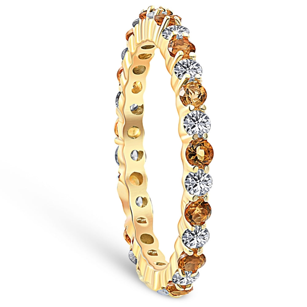1 cttw Citrine & Diamond Wedding Eternity Stackable Ring 10k Yellow Gold