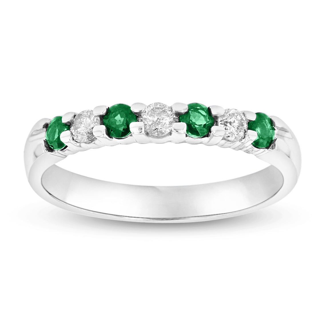 14K Gold Ring 0.54ct tw Round Diamonds and Emeralds Prong Set Band