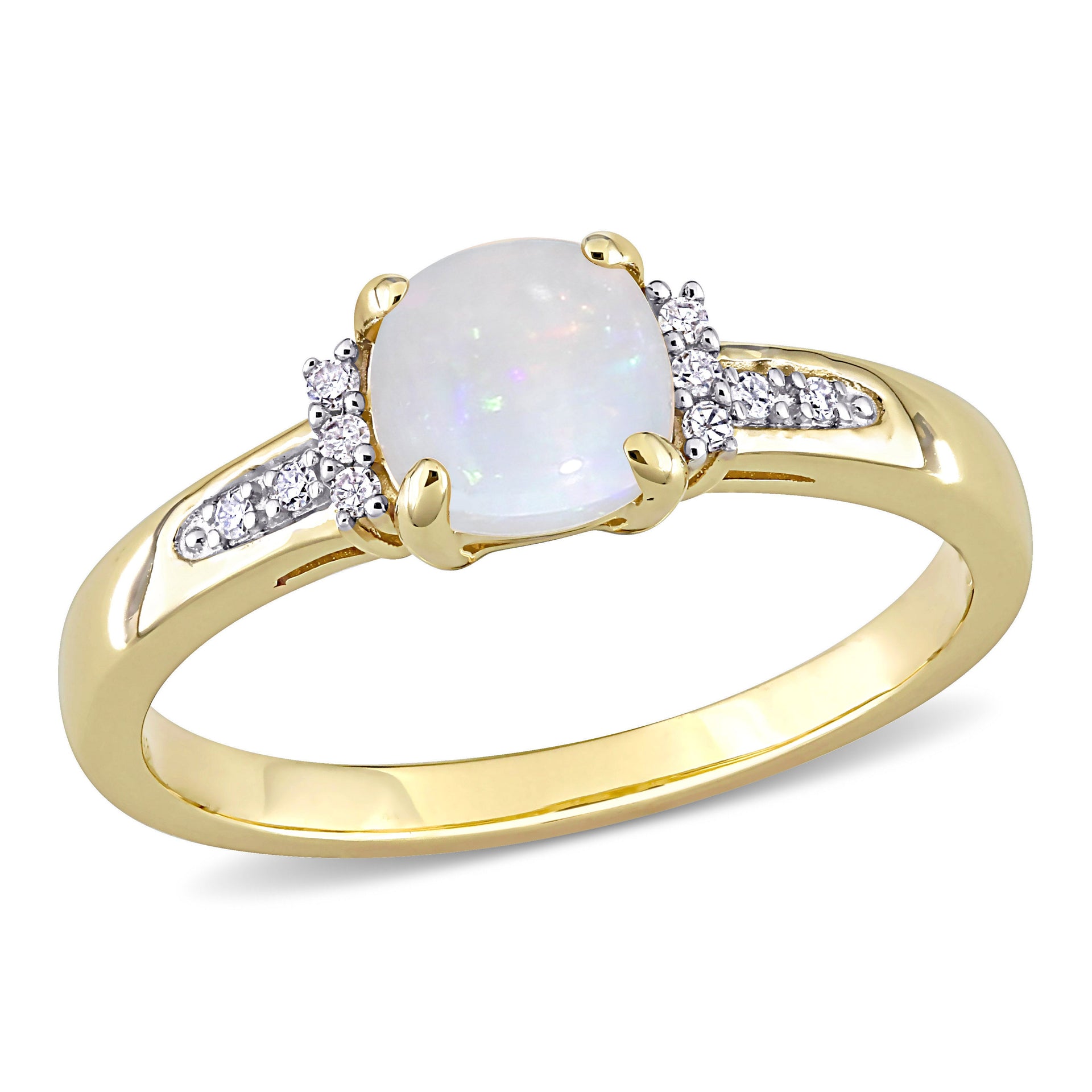 1/2 CT TGW Opal and Diamond Accent Geometric Ring in 10K Yellow Gold