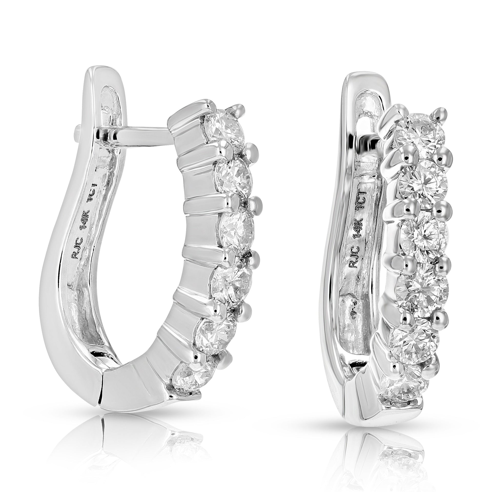 1.60 cttw Diamond Hoop Earrings 14K White Gold