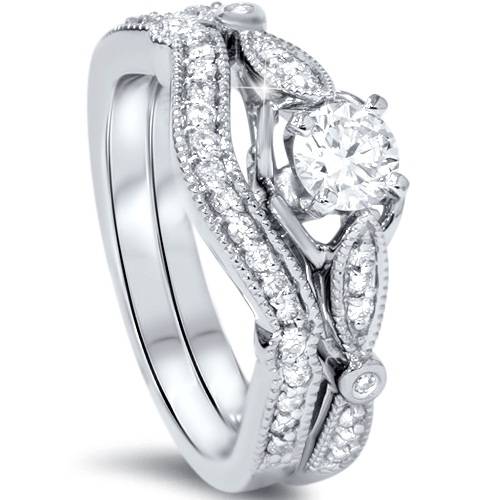3/4ct Diamond Engagement Wedding Ring Set 14K White Gold