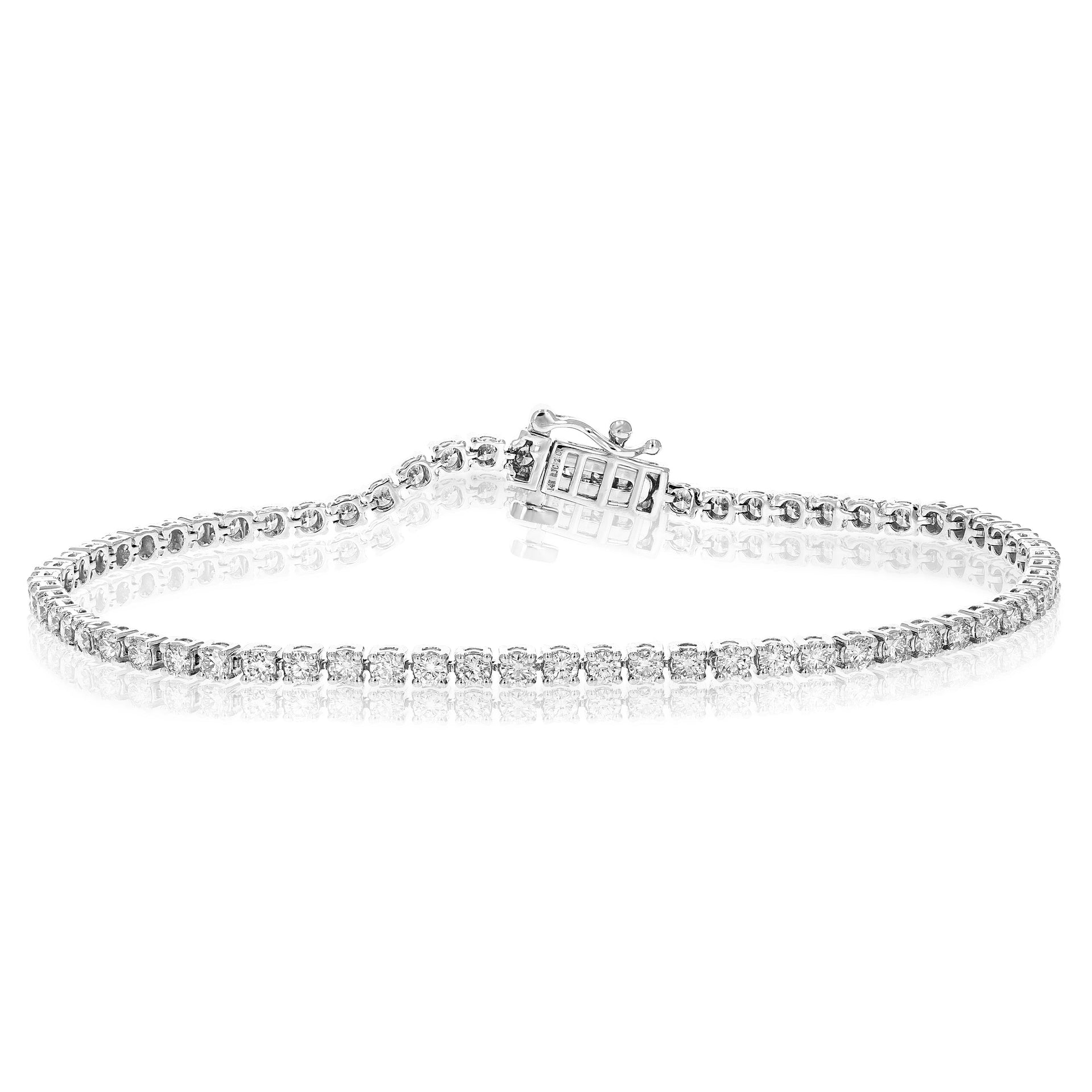 2 cttw 67 Stones Round Natural Diamond Bracelet 14K White Gold Prong Set 7 Inch