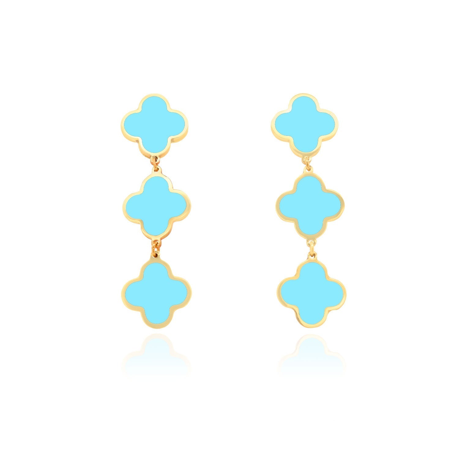 Turquoise Clover Dangle Earrings 1.25 Inches