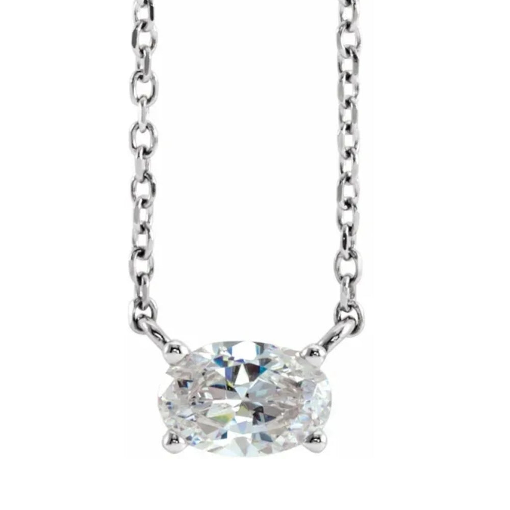 1/2 CT Oval Sideways Solitaire Lab Grown Diamond Necklace in White or Yellow Gold