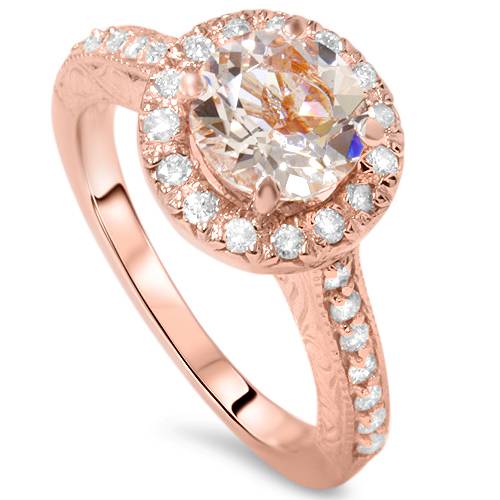 2 ct Vintage Morganite & Diamond Ring 14K Rose Gold