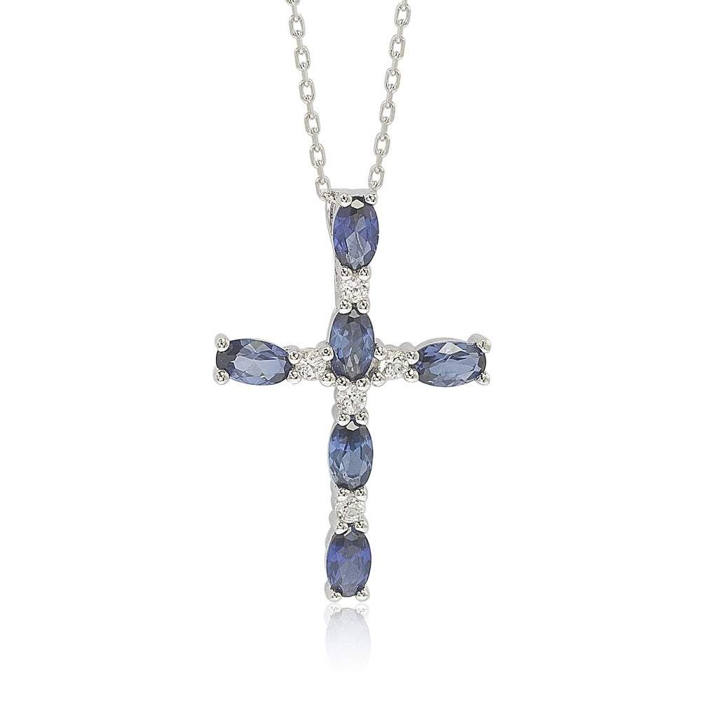 Suzy Levian Sterling Silver Sapphire and Diamond Accent Cross Pendant