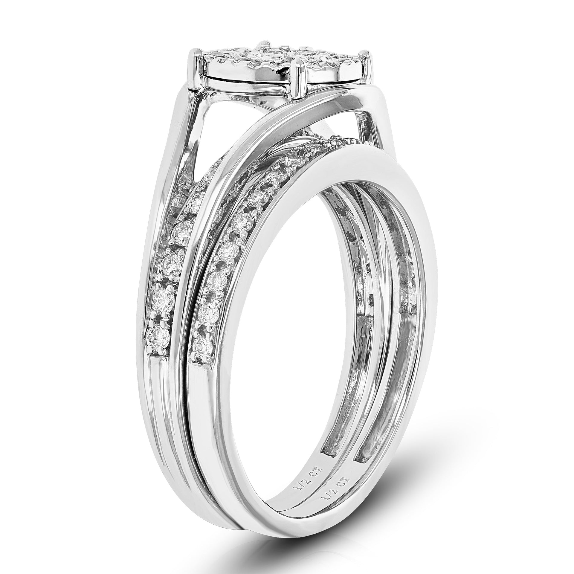 1/2 cttw Round Cut Lab Grown Diamond Wedding Engagement Ring Bridal Set .925 Sterling Silver Prong Set