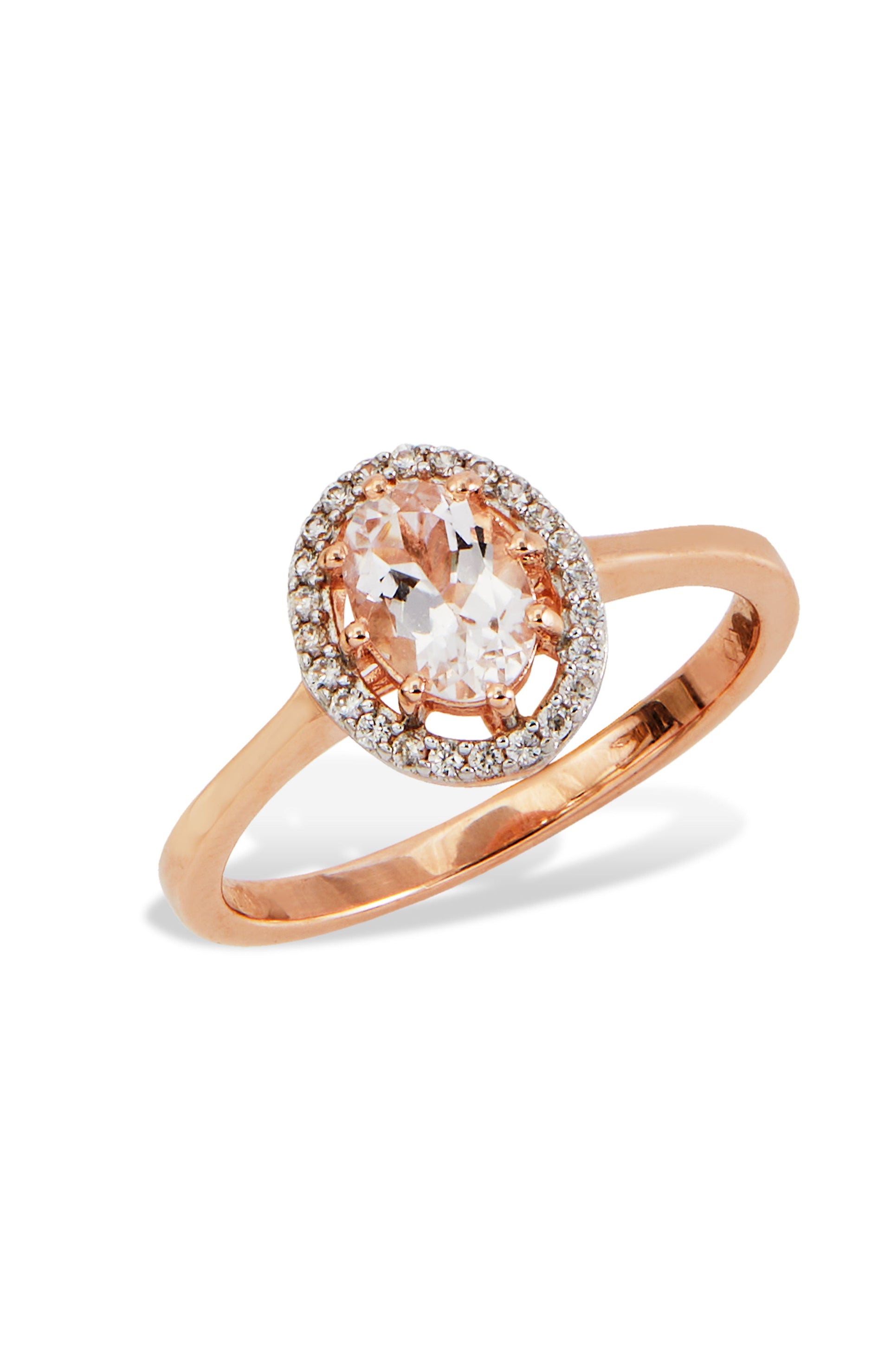 18K Rose Gold over Sterling Silver Genuine Morganite & Natural Zircon Solitaire Halo Ring