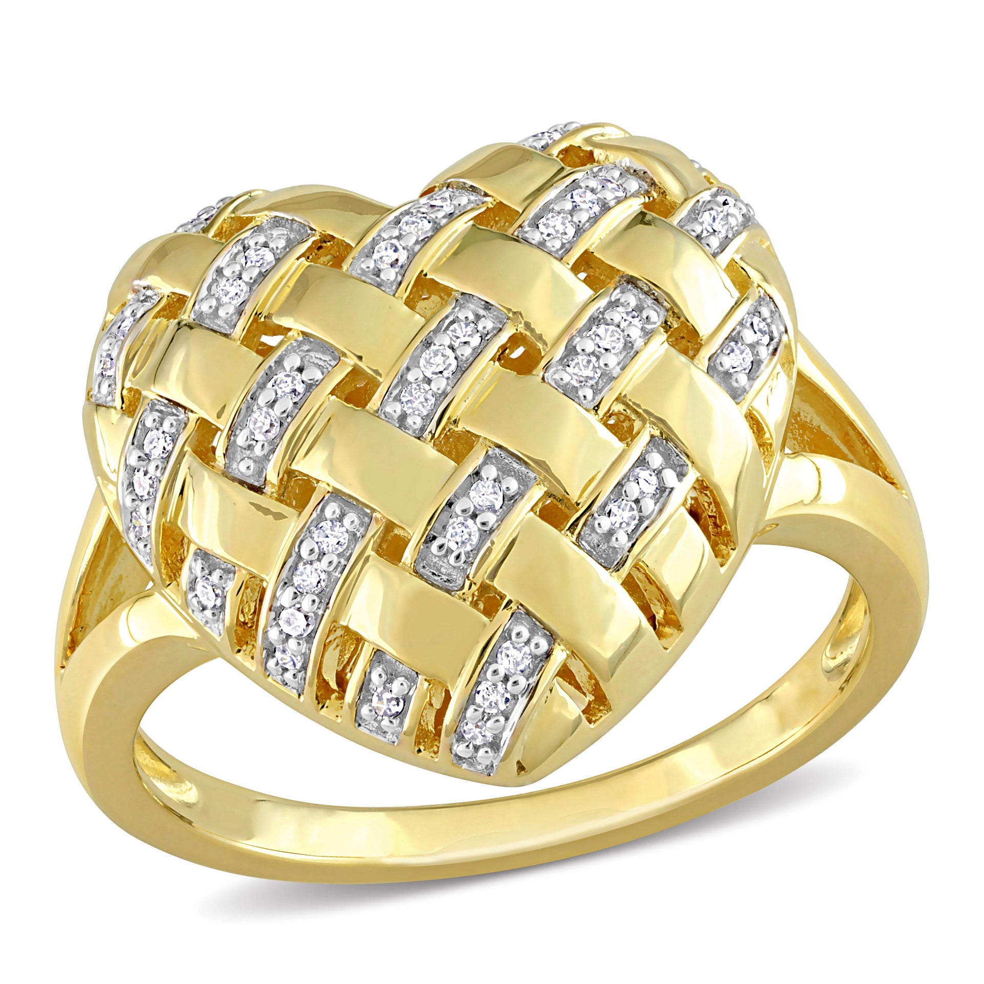 Mimi & Max 1/8ct TDW Diamond Lattice Heart Split-Shank Ring in Yellow Plated Sterling Silver