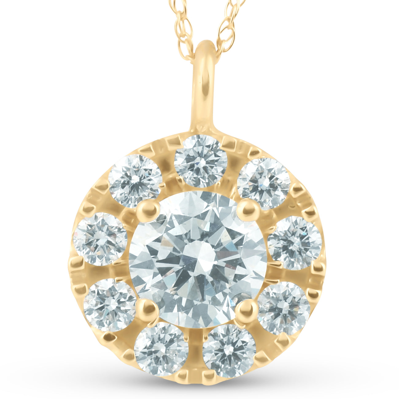 14K Yellow Gold 1 1/2 CT Circle Round Diamond Pendant Necklace
