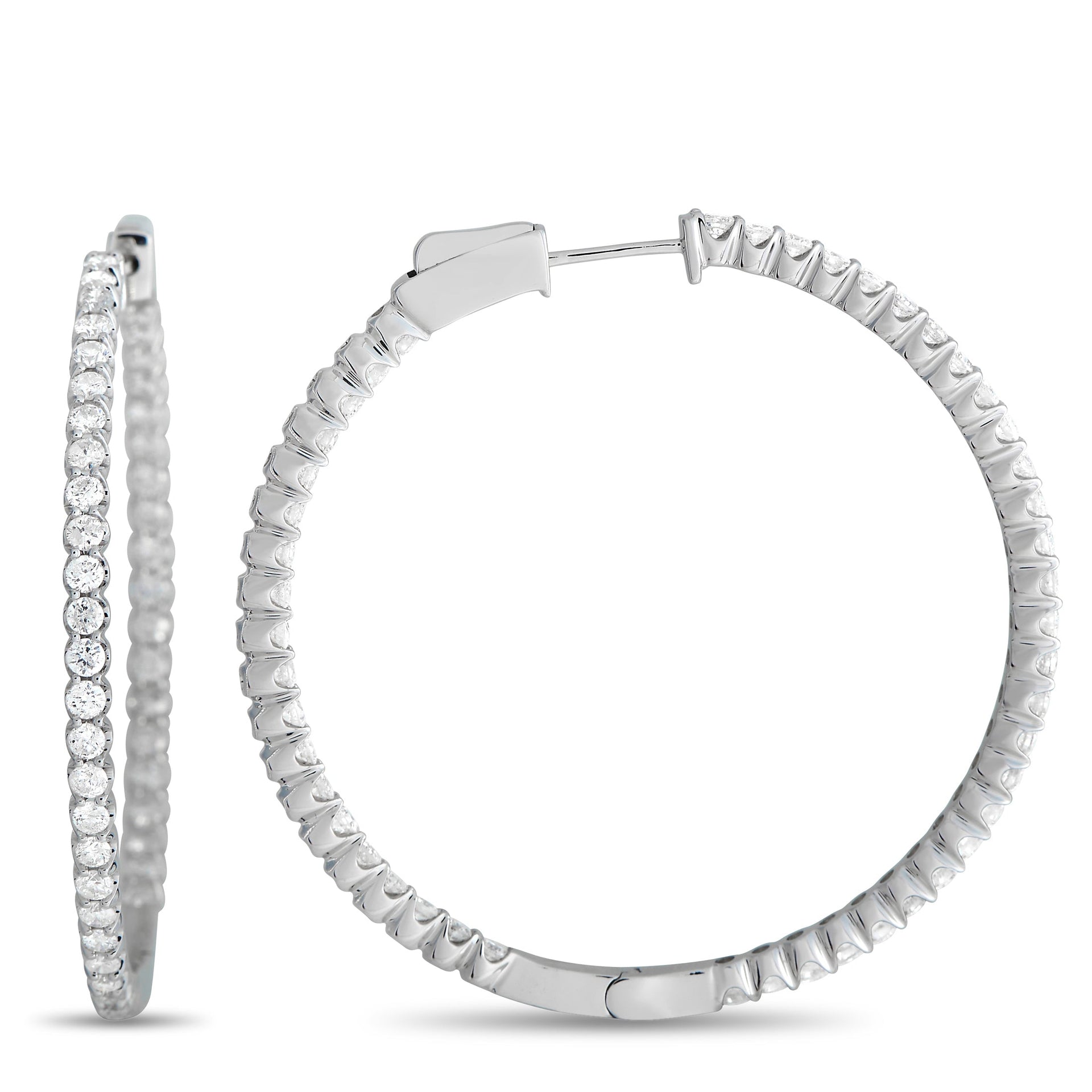 LB Exclusive 14K White Gold 3.35ct Diamond Inside-Out Hoop Earrings