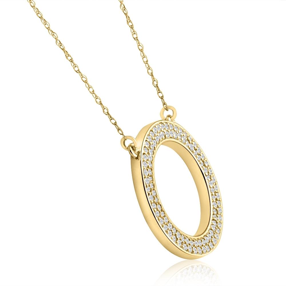 5/8 ct Pave Round Cut Diamond Circle Pendant White or Yellow Gold Necklace 3/4'