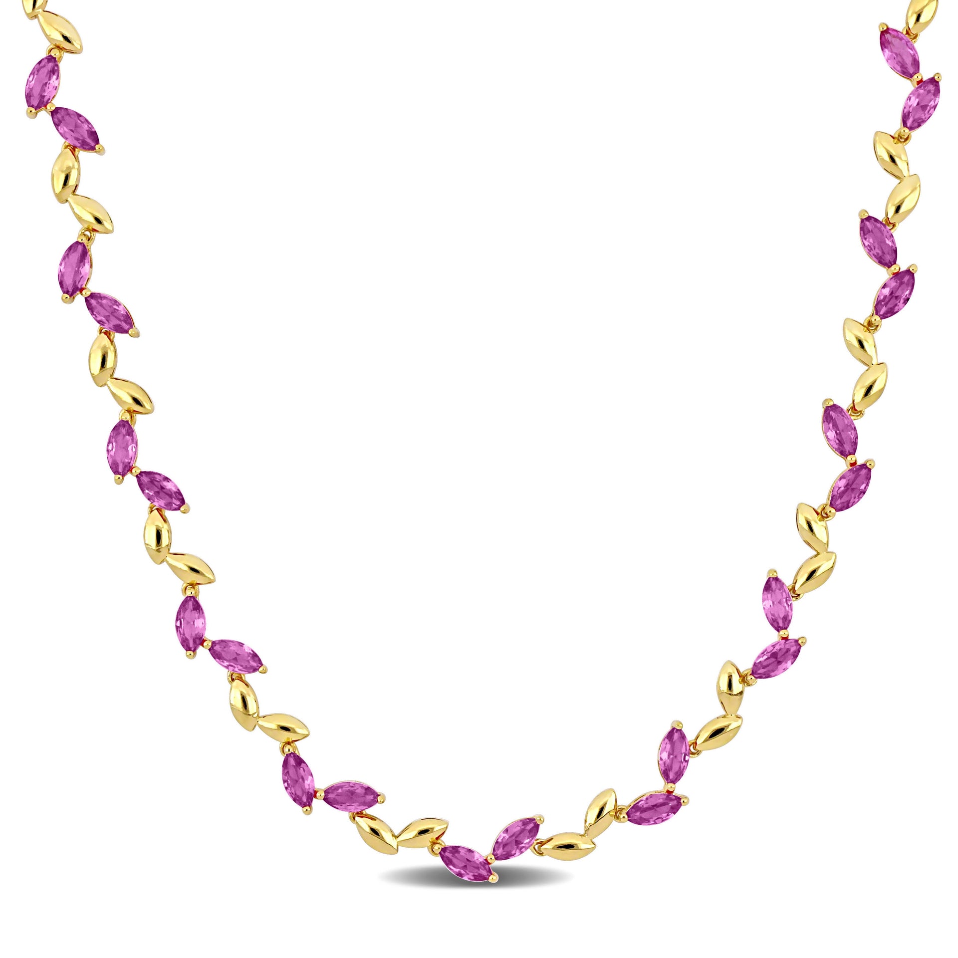Mimi & Max 20 3/8 ct TGW Created Pink Sapphire Alternate Leaf Necklace in Yellow Silver-17 in