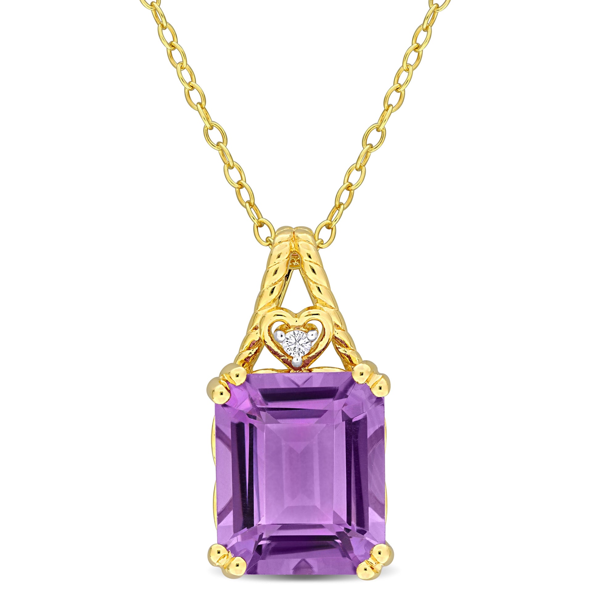 Mimi & Max 5ct TGW Octagon-Cut Amethyst and White Topaz Pendant with Chain in Yellow Silver