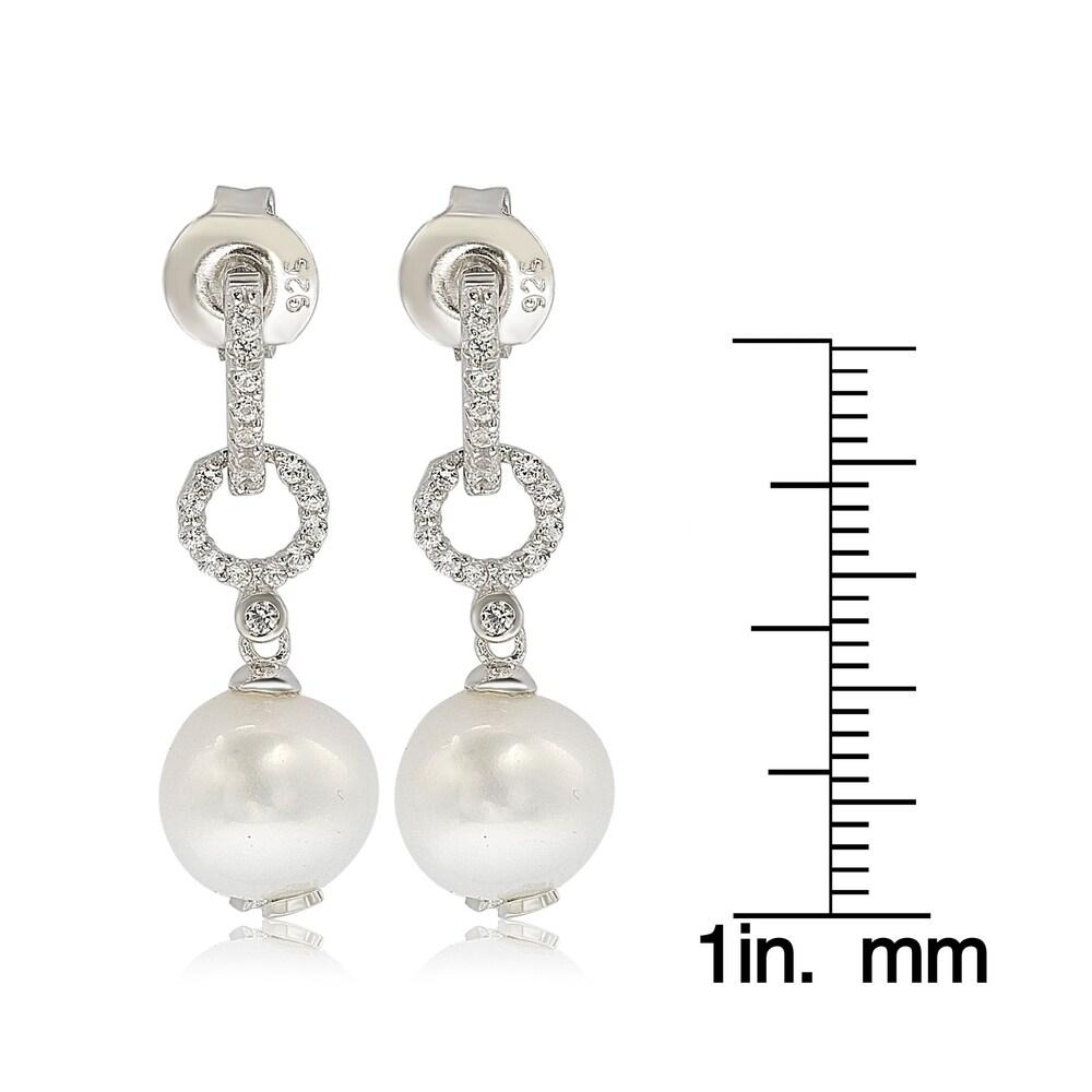 Suzy Levian Sterling Silver Pearl & White Sapphire Dangle Earrings