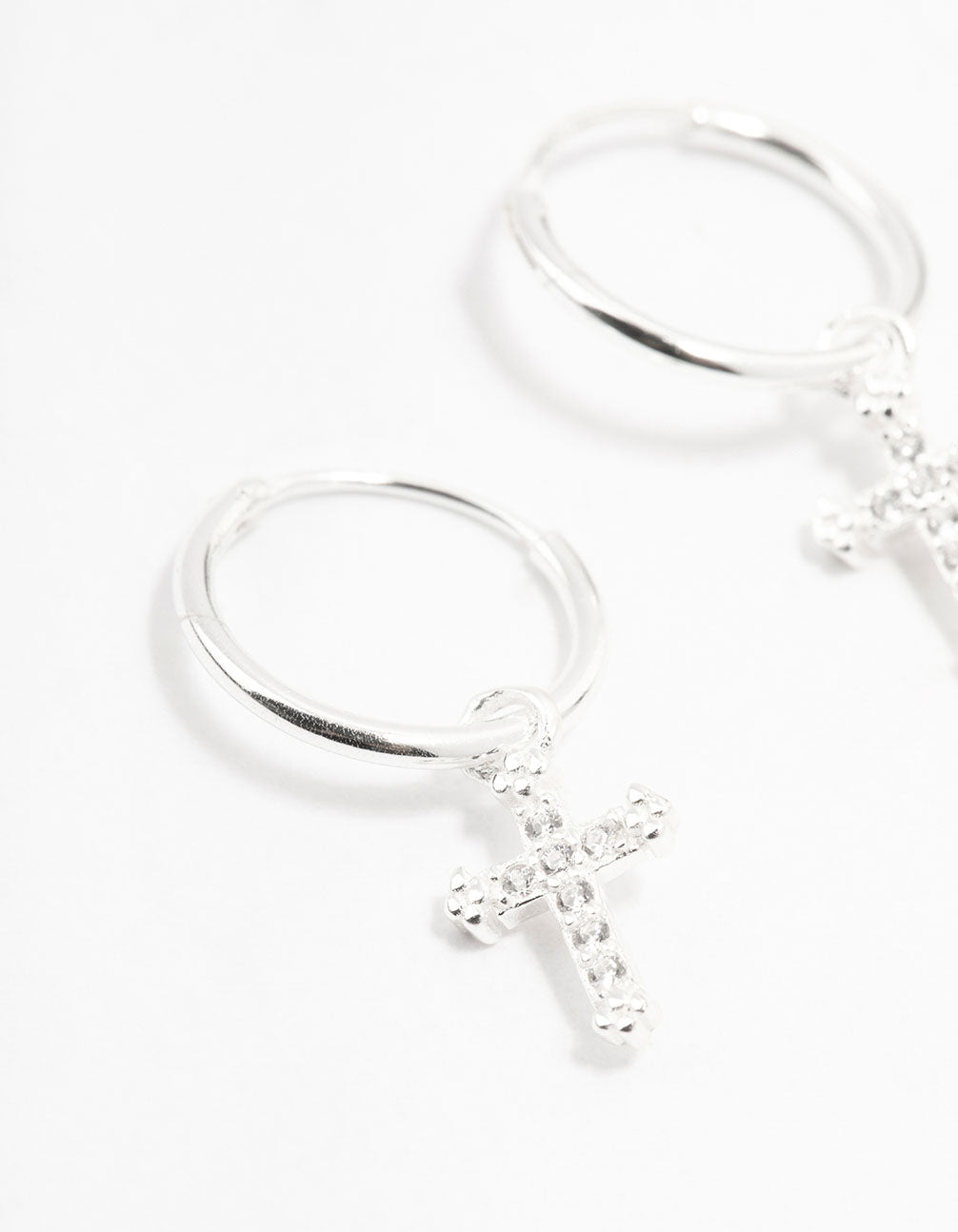 Lovisa Sterling Silver Cubic Zirconia Cross Hoop Earrings | Premium 925 Sterling Silver | Hypoallergenic | Timeless Classic Designs