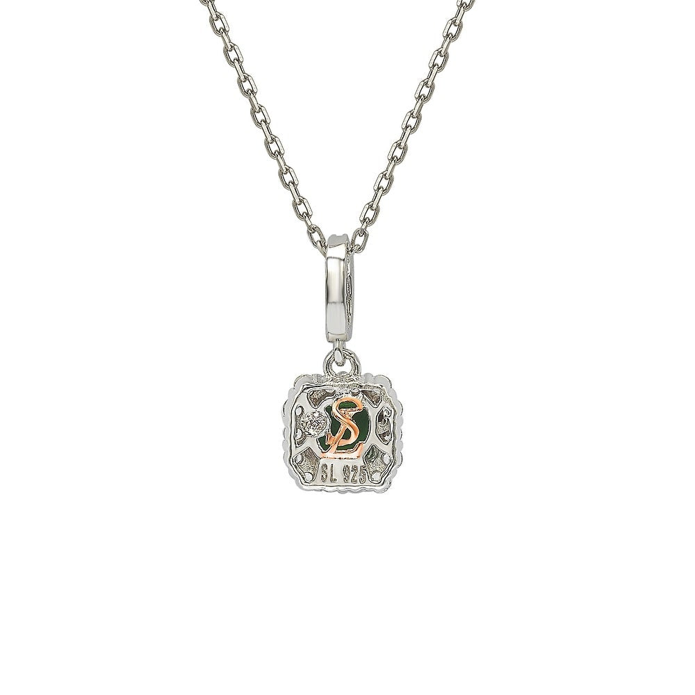 Suzy Levian Sterling Silver Green and White Cubic Zirconia Asscher Cut Pendant