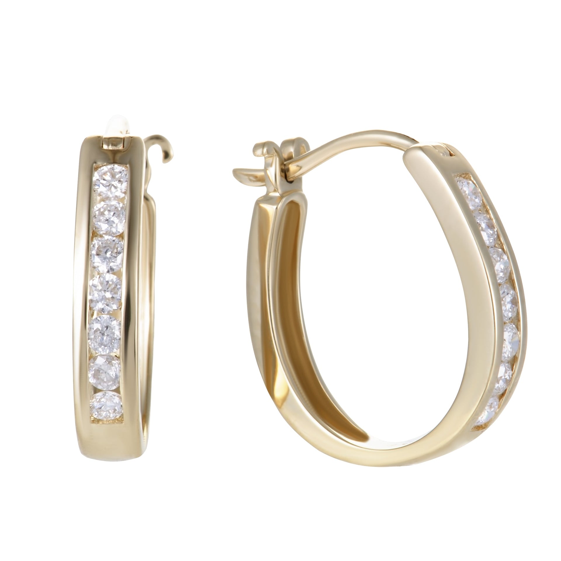 14K Yellow Gold 0.33 ct Diamond Small Oval Hoop Earrings