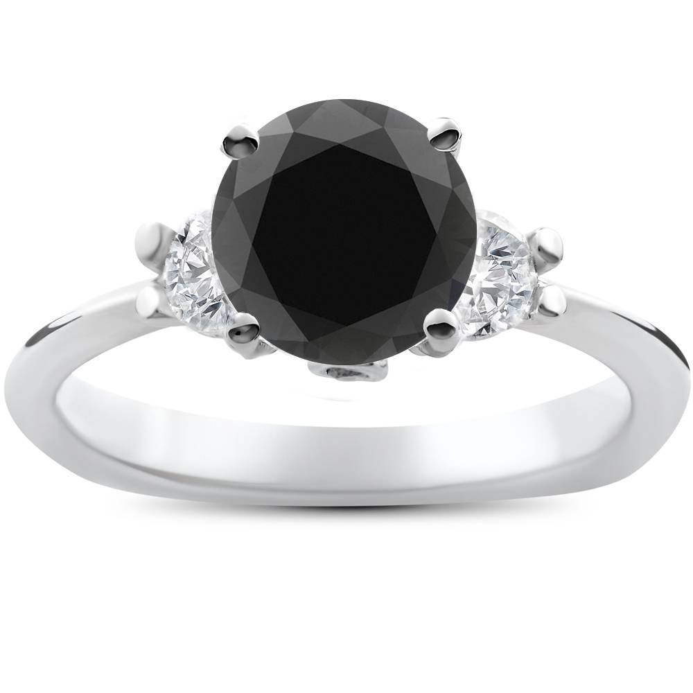 1 3/8 ct Black Diamond Engagement Accent Anniversary Ring 14k White Gold
