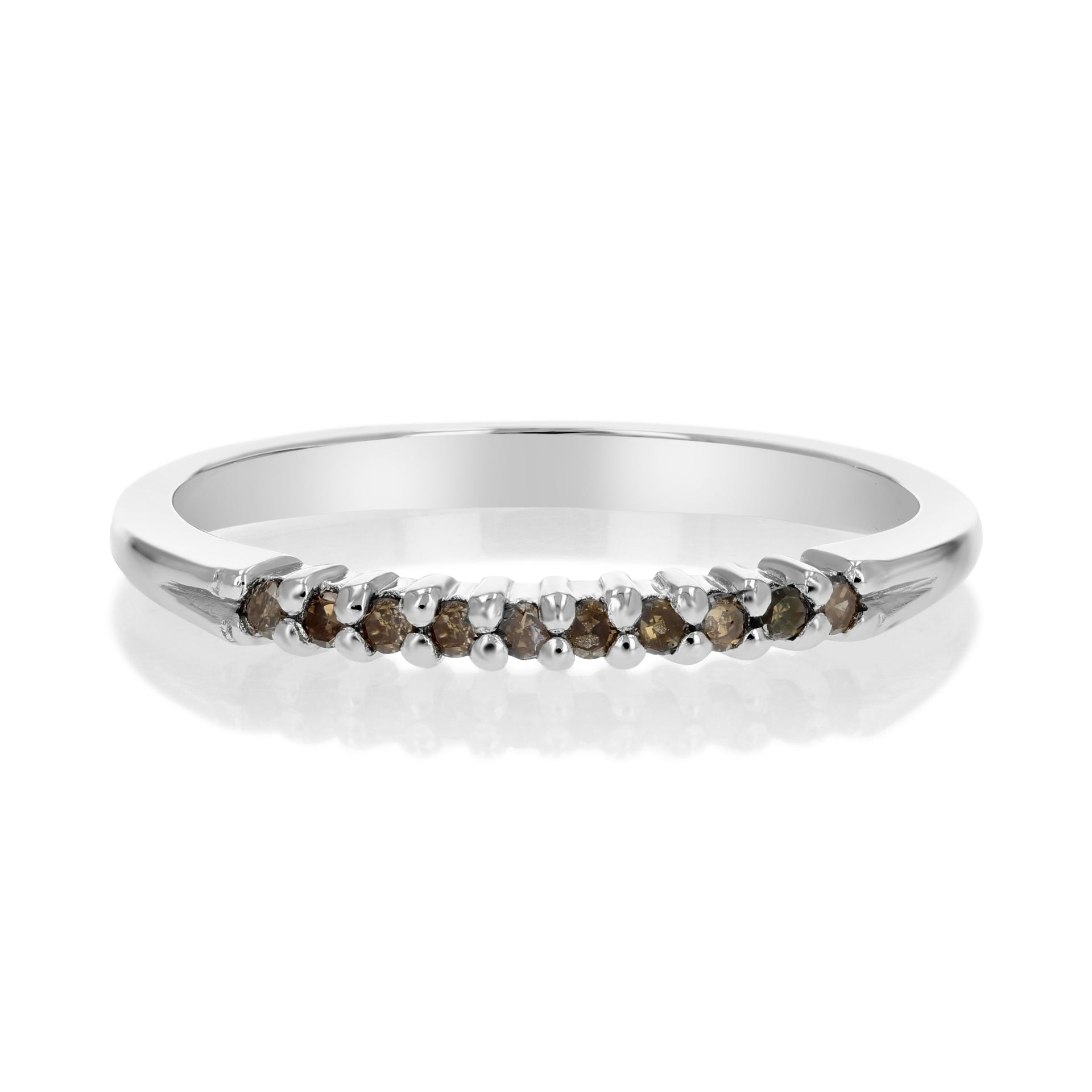 1/10 Cttw Champagne Diamond Ring .925 Sterling Silver 10 Stones Round Prong